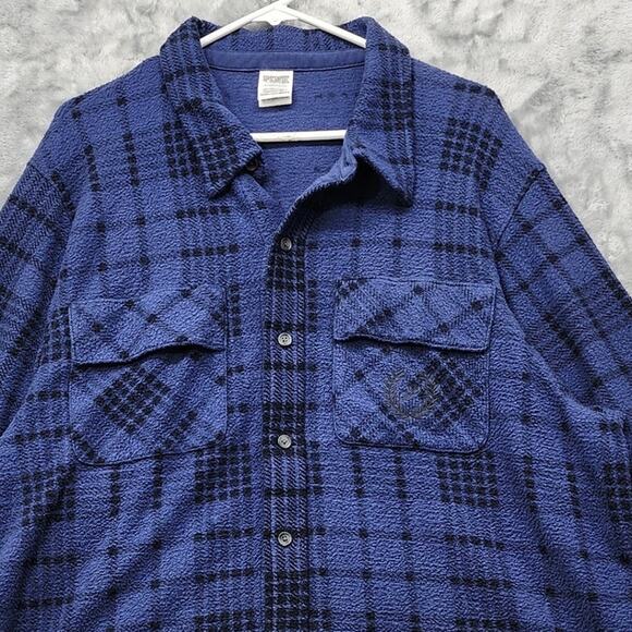 PINK Victoria's Secret Jacket Womens XL Blue Oversized Reverse Fleece Shacket - Picture 2 of 11